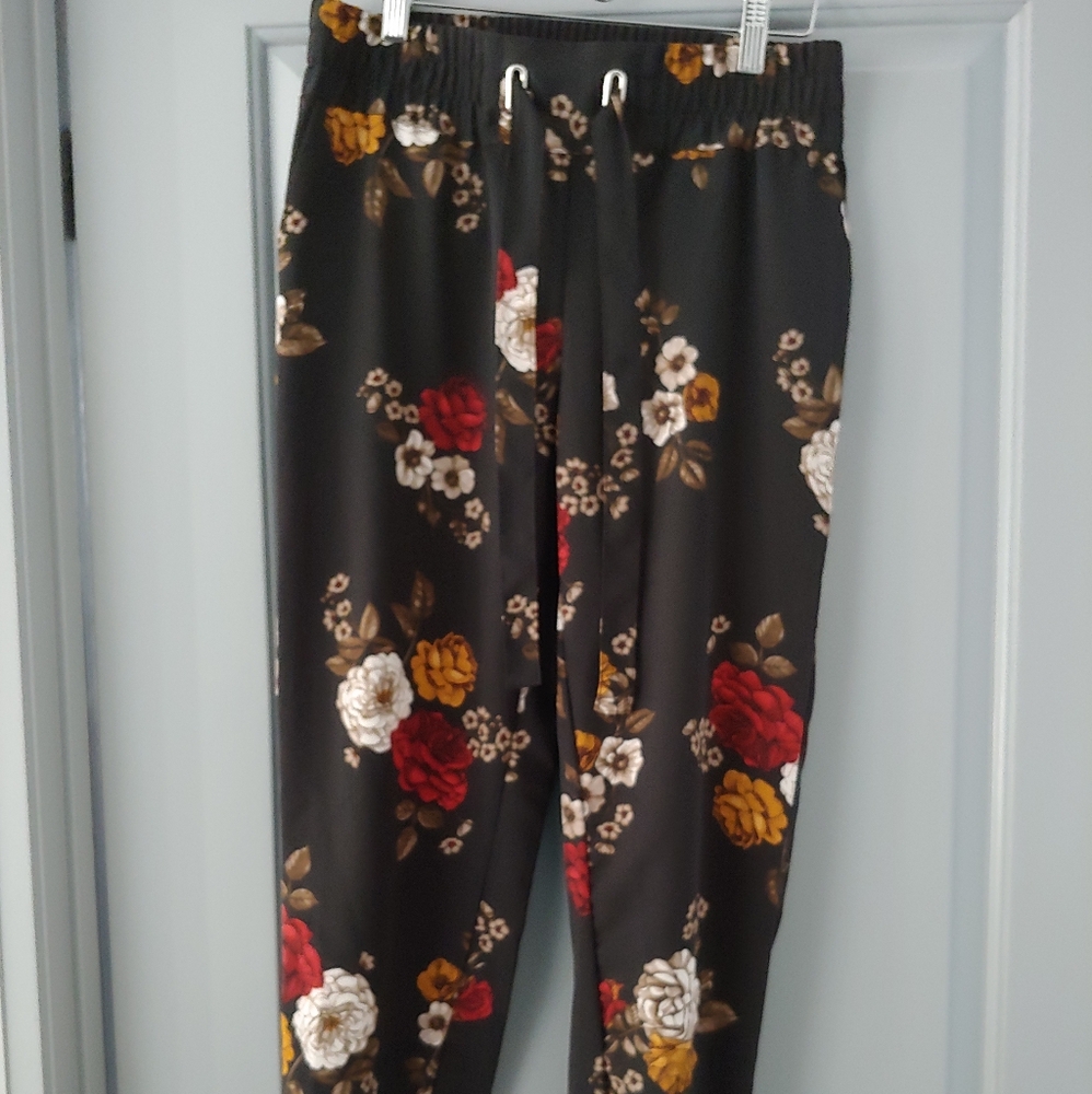 Dex Black and Red Floral Joggers with Elastic Waistband